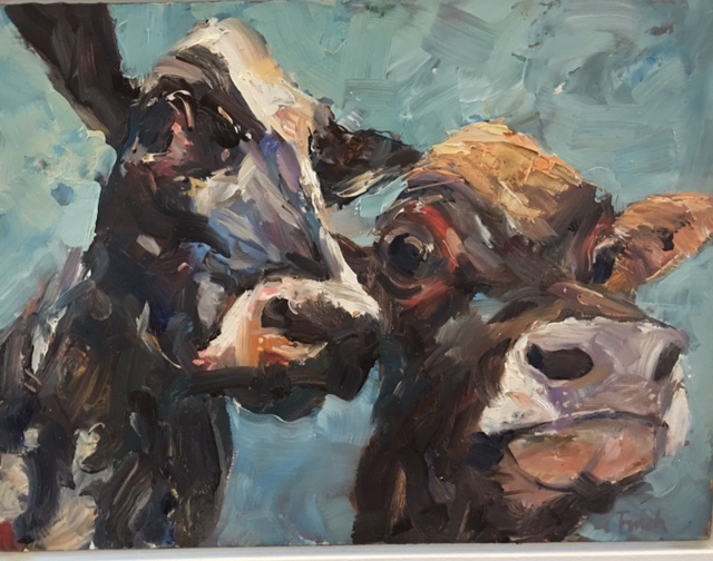 Grant Finch  | 2 Cows | oil on board | McAtamney Gallery and Design Store | Geraldine NZ